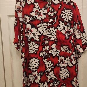 Tiki Palm  Red Black and White Floral Men's Hawaiian Shirt